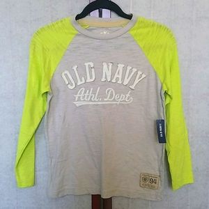 NWT Old Navy Light gray/neon yellow baseball tee M